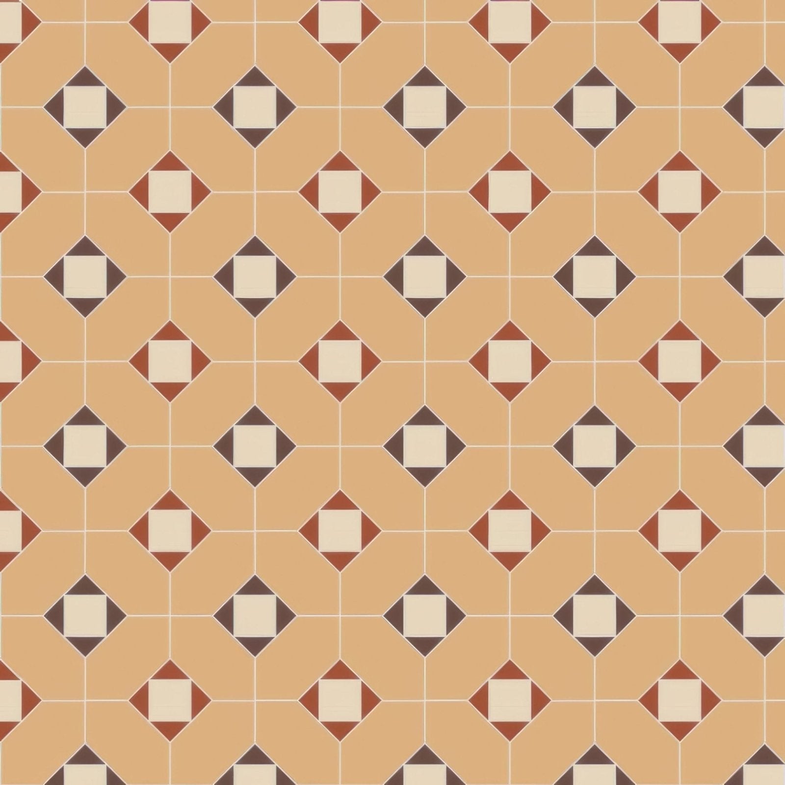 Beige and terracotta diamond-patterned vintage-style floor tile from huntingdon brown red white and old london collection