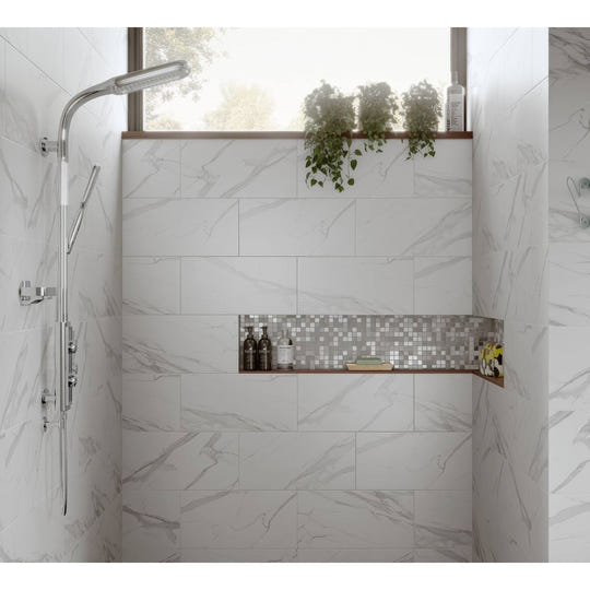 Hutton White Silver Glass and Stone Mix Mosaic Wall Tile - alternate view