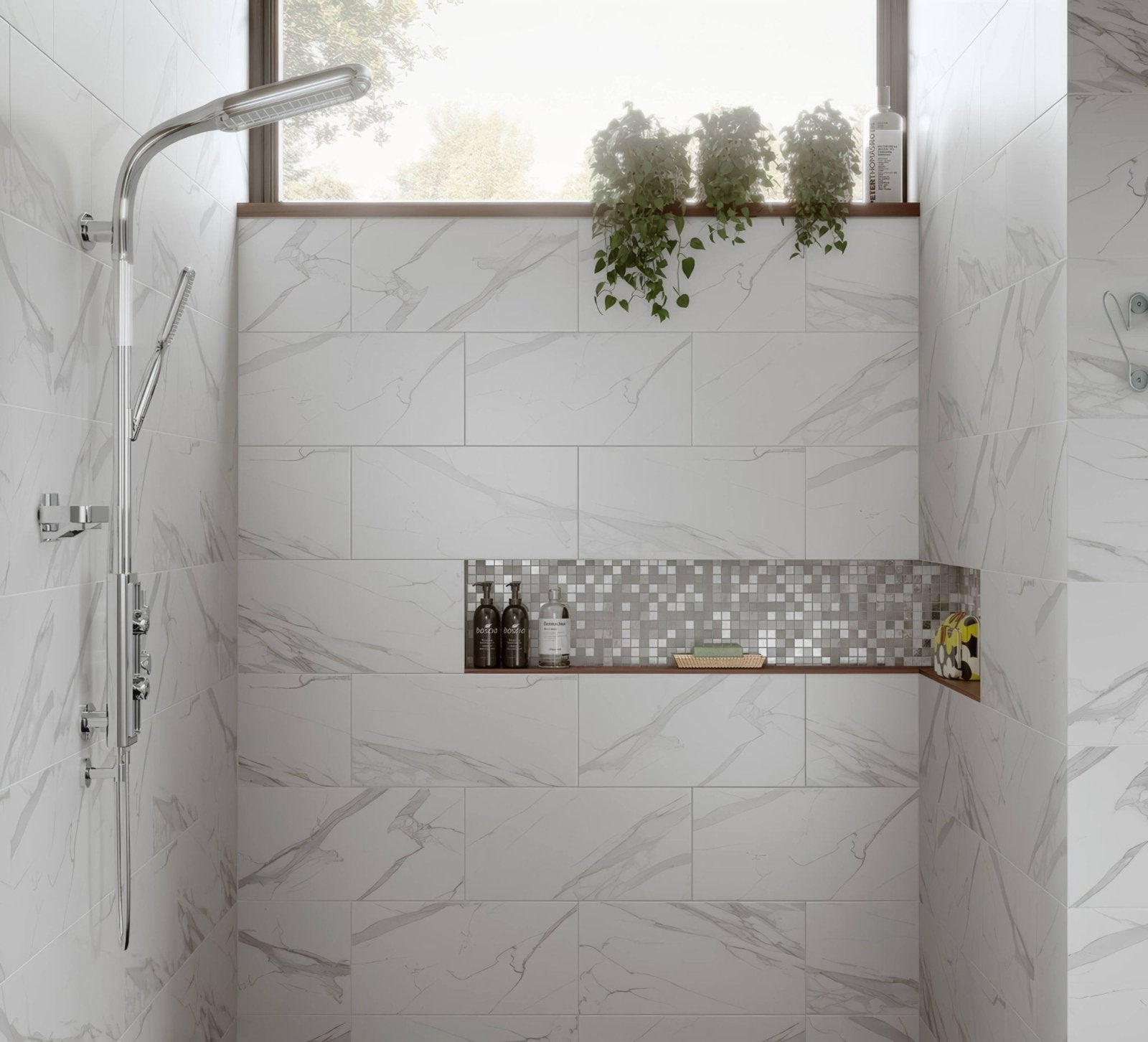 Hutton White Silver Glass and Stone Mix Mosaic