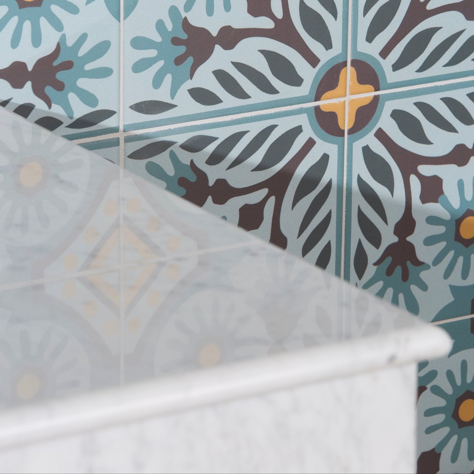 Indirah Porcelain Azure 20 x 20cm blue patterned porcelain tile
