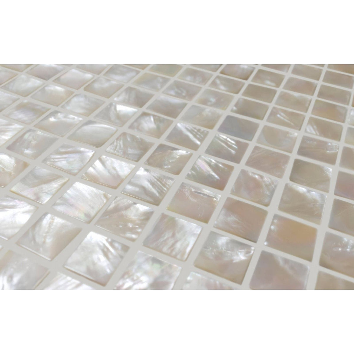 White square mosaic tile innocence 25mm square with glossy iridescent mother-of-pearl surface