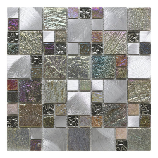 Iridescent Glass, Stone & Metal Mix Modular Mosaic - alternate view