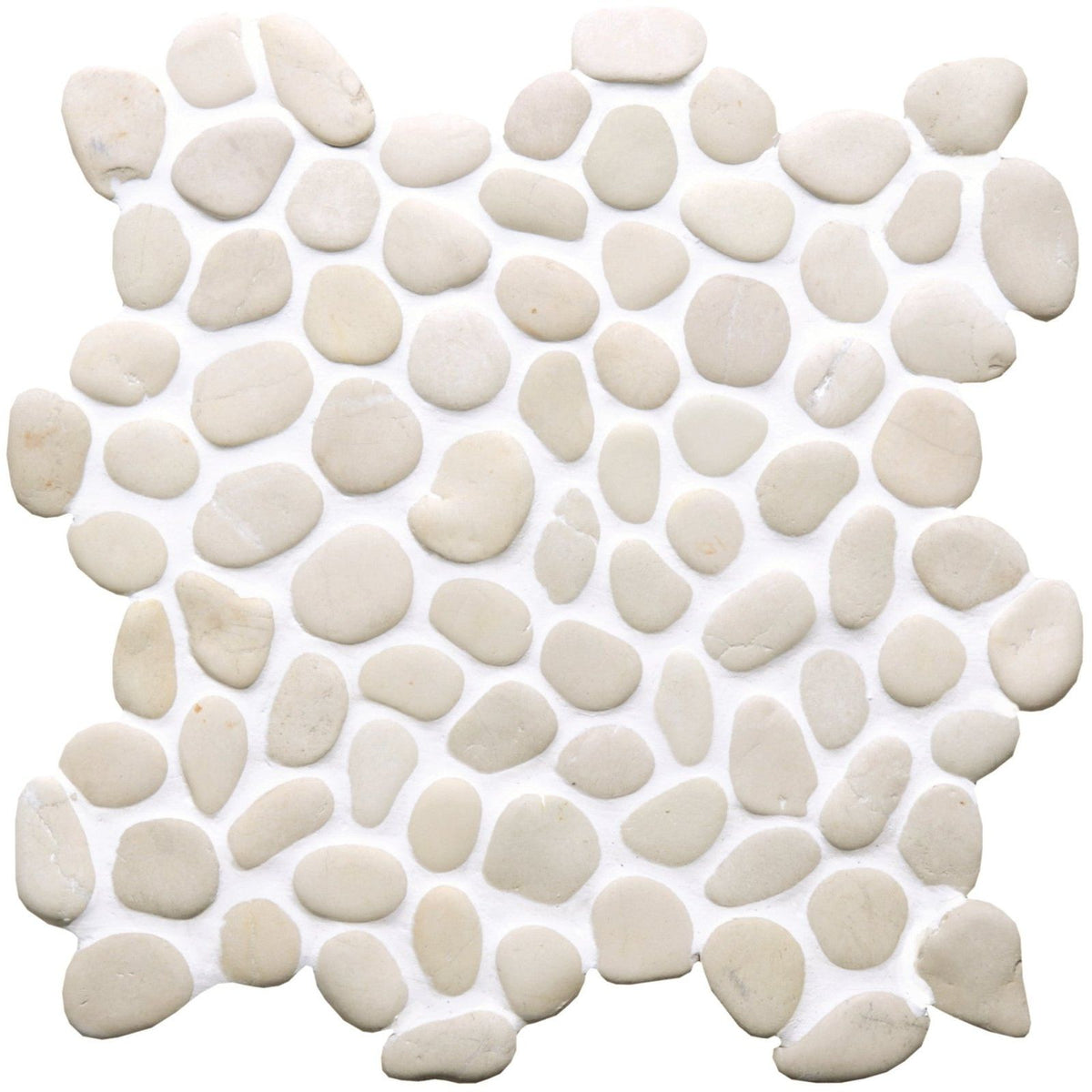 Ivory Samoa pebble mosaics featuring white smooth rounded stones arranged in a natural pattern for decorative tile use