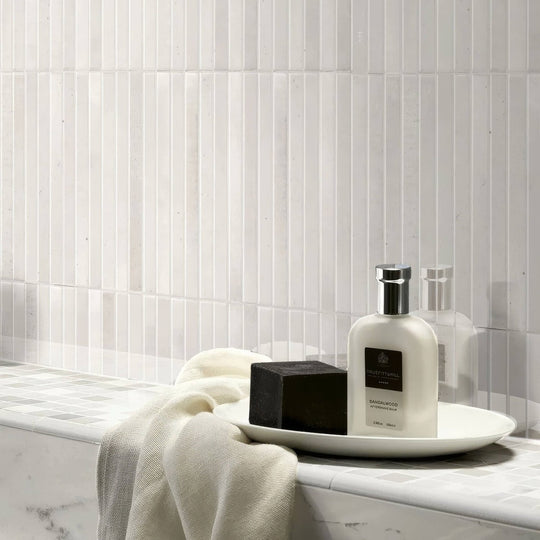 Ixworth Bone Bar Tile cream ceramic bar tile with horizontal grooves