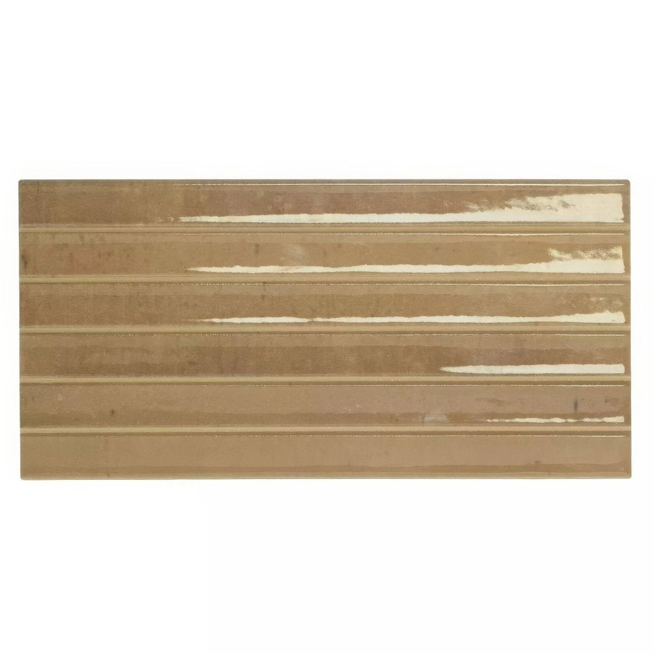 Rectangular ceramic ixworth honey bar tile with glossy warm beige surface and horizontal ridges with white streaks