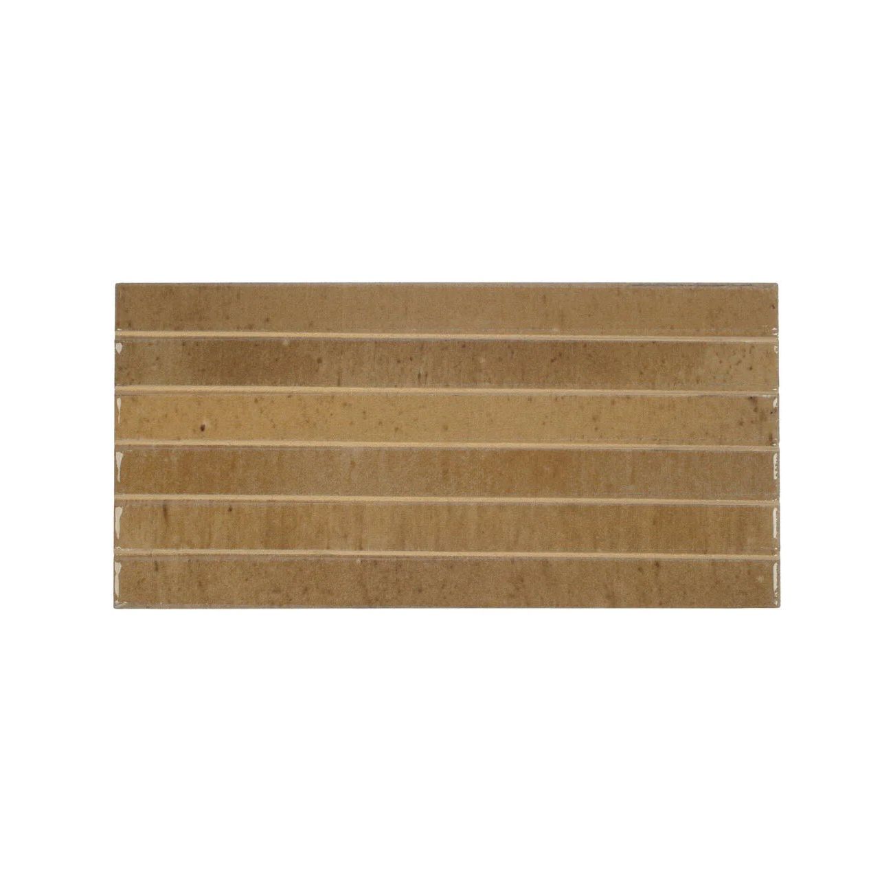 Rectangular beige ceramic ixworth honey bar tile with horizontal ridged texture for wall and floor use