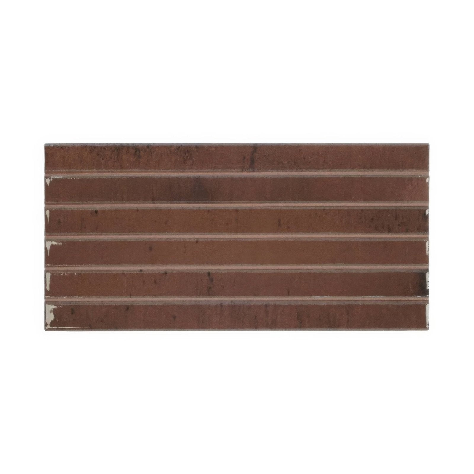 Brown ceramic ixworth mulberry bar tile with horizontal ridges and subtle rustic finish