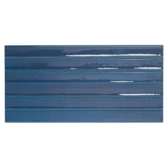 Ixworth navy bar tile featuring blue ceramic with horizontal stripes and a glossy finish for wall use