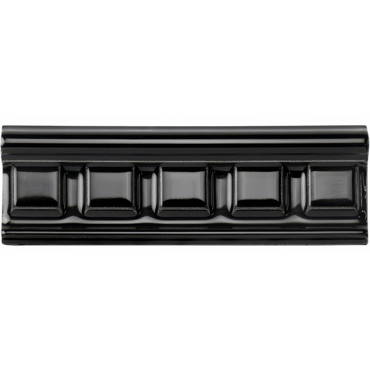 Jet Black Dentil Moulding Ceramic Wall Tile 152x50mm - Gloss