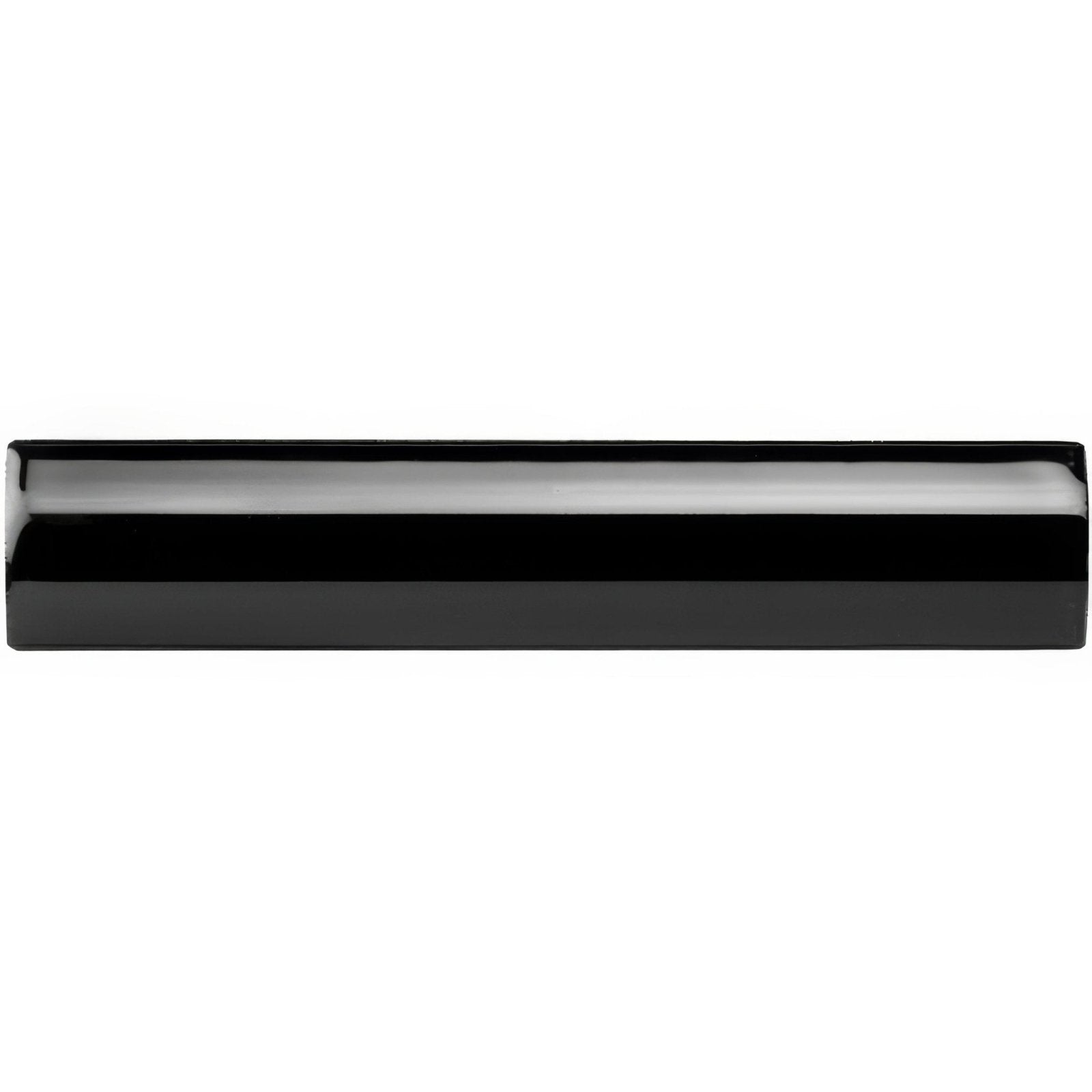 Jet black external corner trim featuring a black glossy rectangular drawer pull with a smooth reflective surface