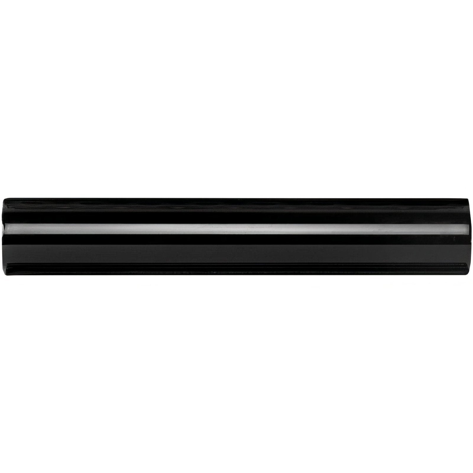 Jet Black Sigma Moulding black glossy rectangular bar with central silver stripe for decorative trim