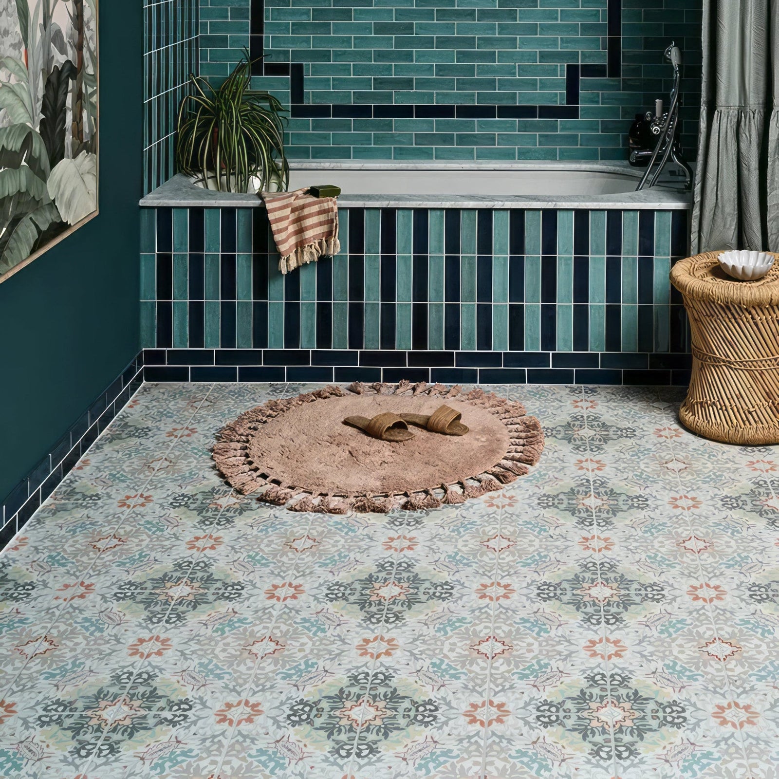 Kashmir Porcelain Earthern Wall & Floor Tile 22.5x22.5cm in a bathroom setting