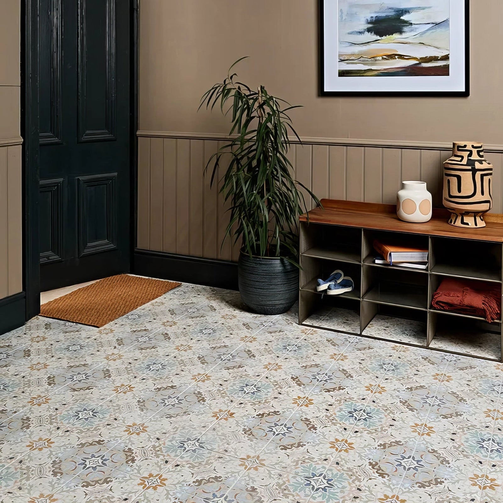 Kashmir Porcelain Pastel Wall & Floor Tile 22.5x22.5cm in a bathroom setting