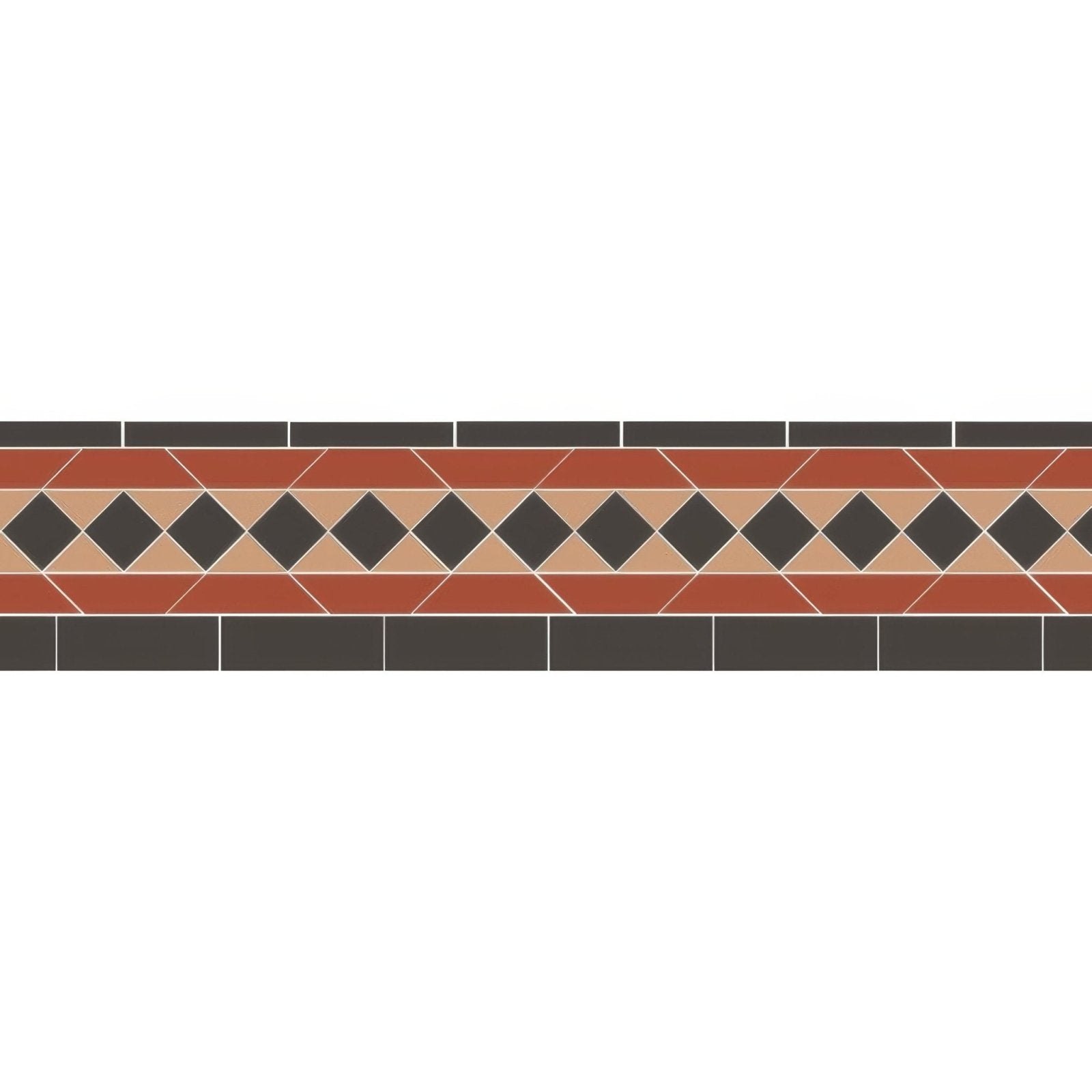 Keats black red and buff terracotta and charcoal diamond patterned mosaic tile border in warm earthy tones