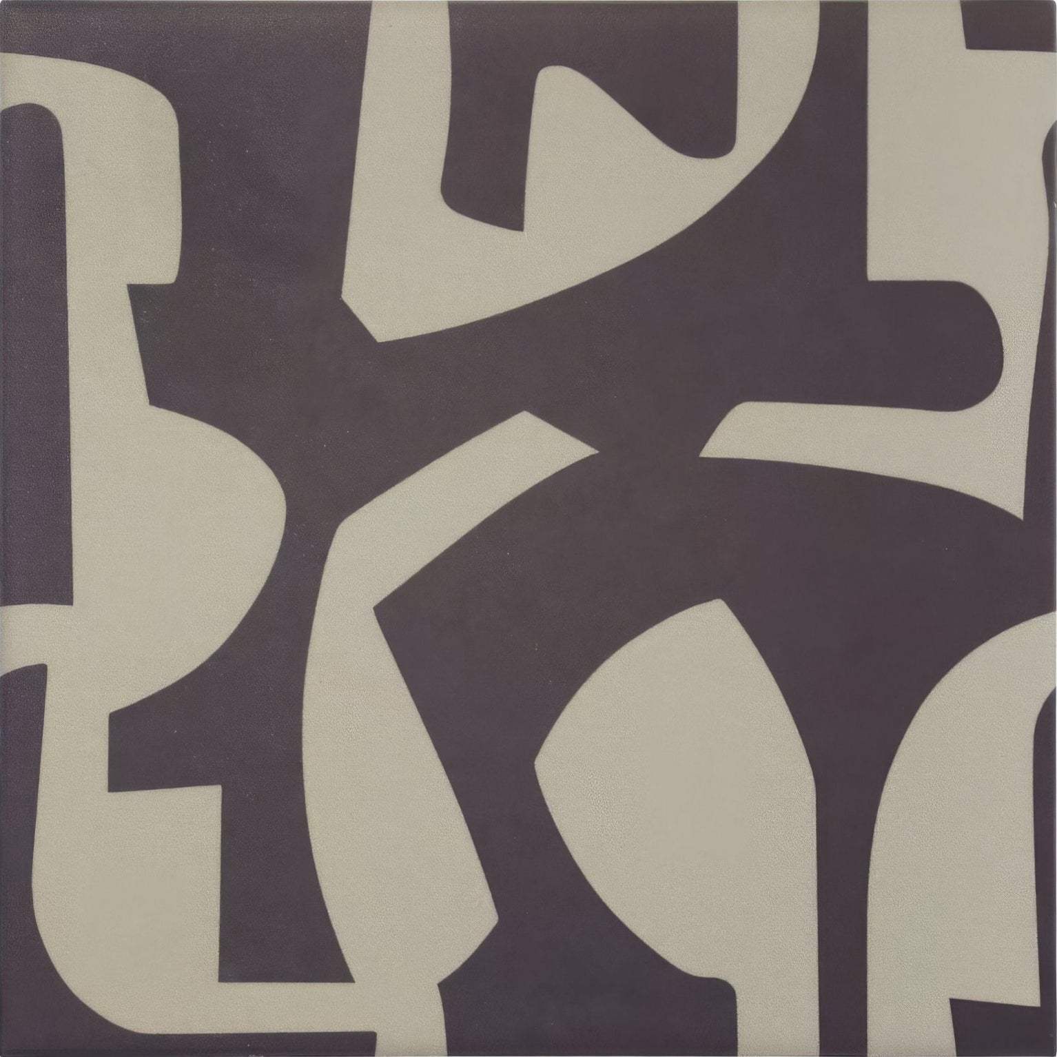 Abstract geometric pattern in cream and dark gray on a kelly hoppen puzzle beige and black square tile
