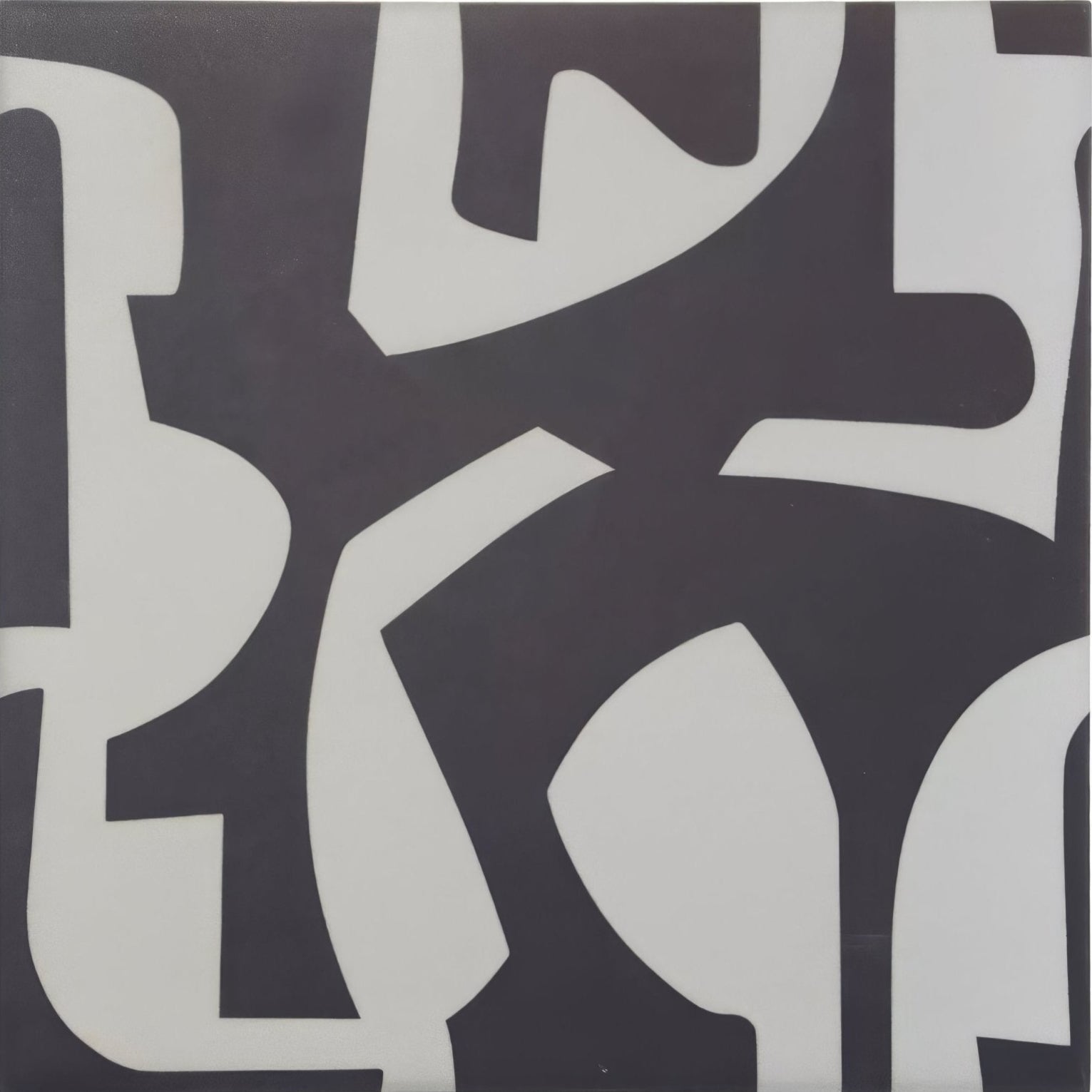 Abstract artwork puzzle by kelly hoppen featuring bold white geometric shapes on a dark gray background