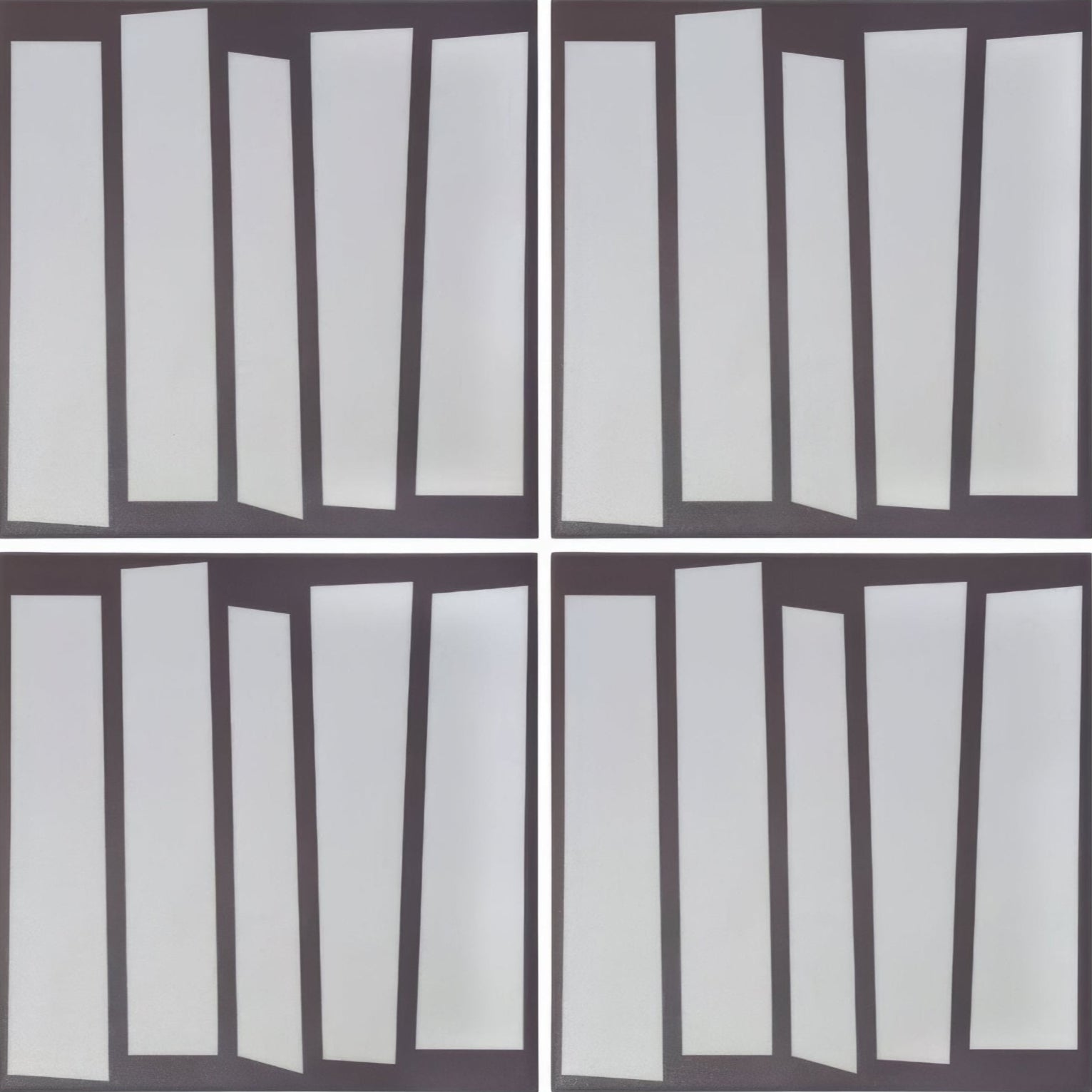 Abstract art panels kelly hoppen strip black and white featuring four white vertical rectangles on dark gray background