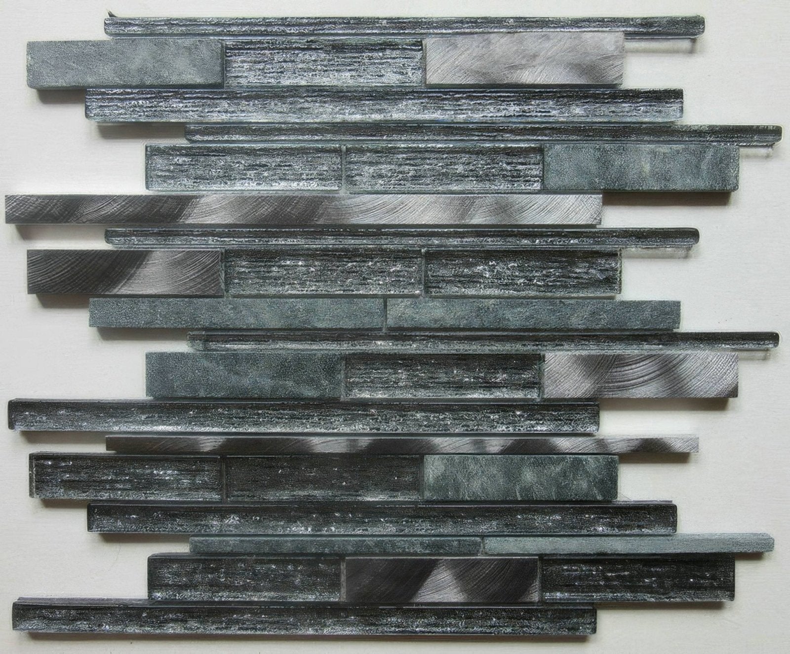 Kenton Grey Glass Stone Metal Mix Linear Mosaic