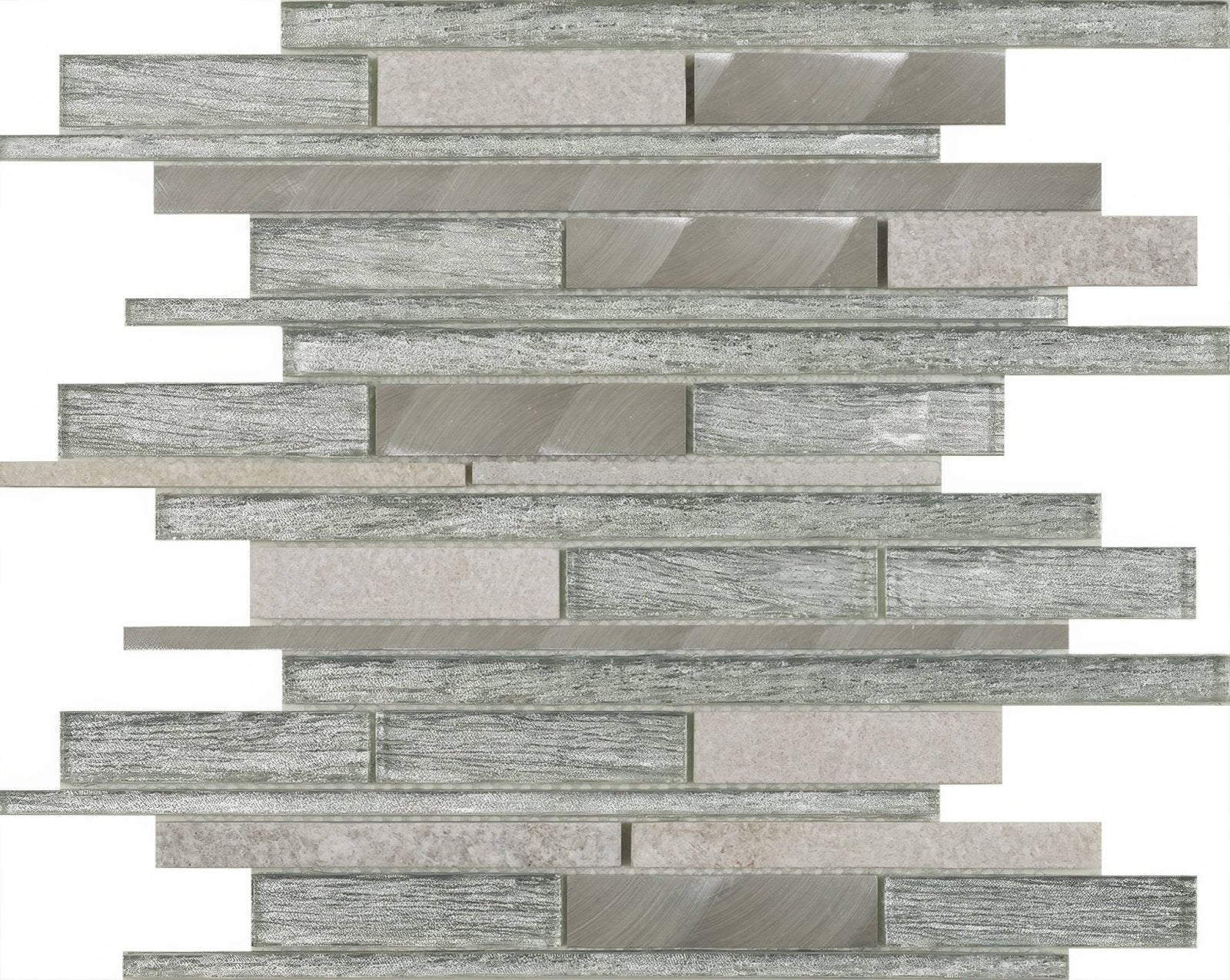 Kenton Silver Glass Stone Metal Mix Linear Mosaic
