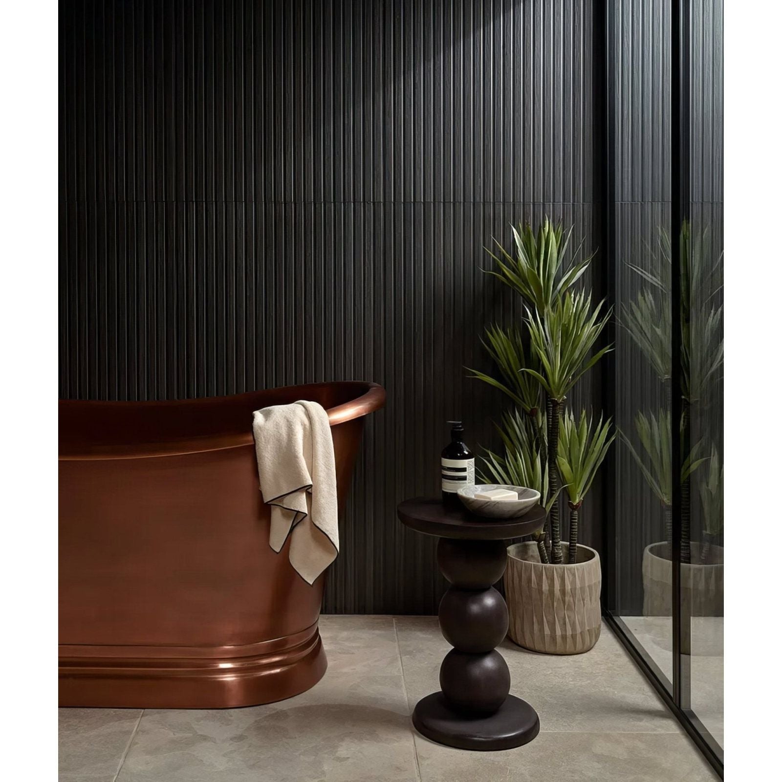 Kinfolk porcelain ebony copper freestanding bathtub with smooth polished finish and elegant curved design