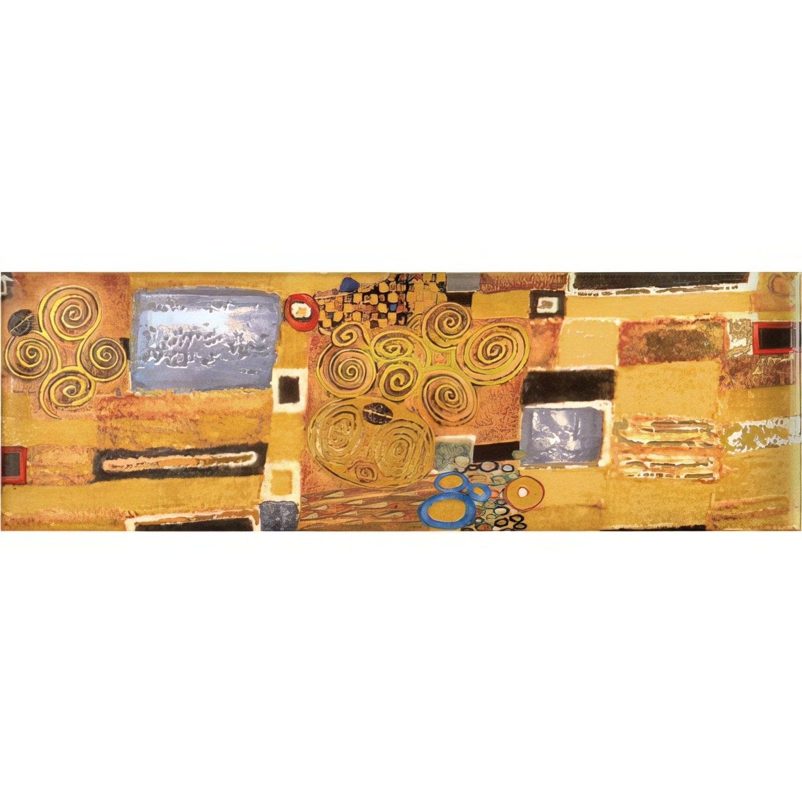 Golden abstract wall art klimt border with swirling patterns in pure gold and platinum textured warm palette