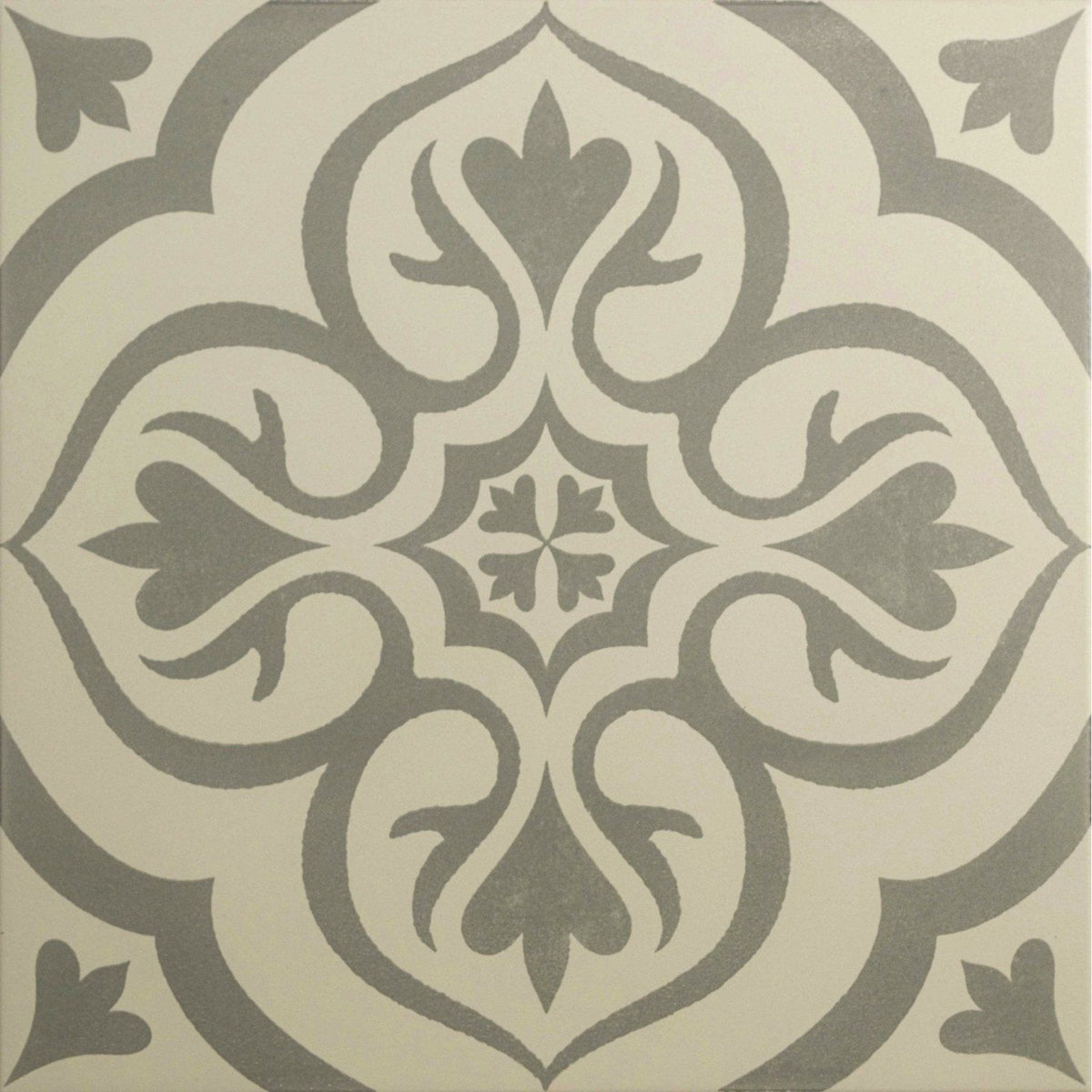 Gray and off-white ornate tile knightshayes light grey on chalk with symmetrical floral pattern for decorative use