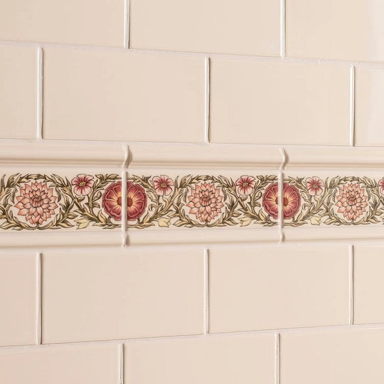 Knot Garden, Pink Classical Decorative Border, on County White - alternate view