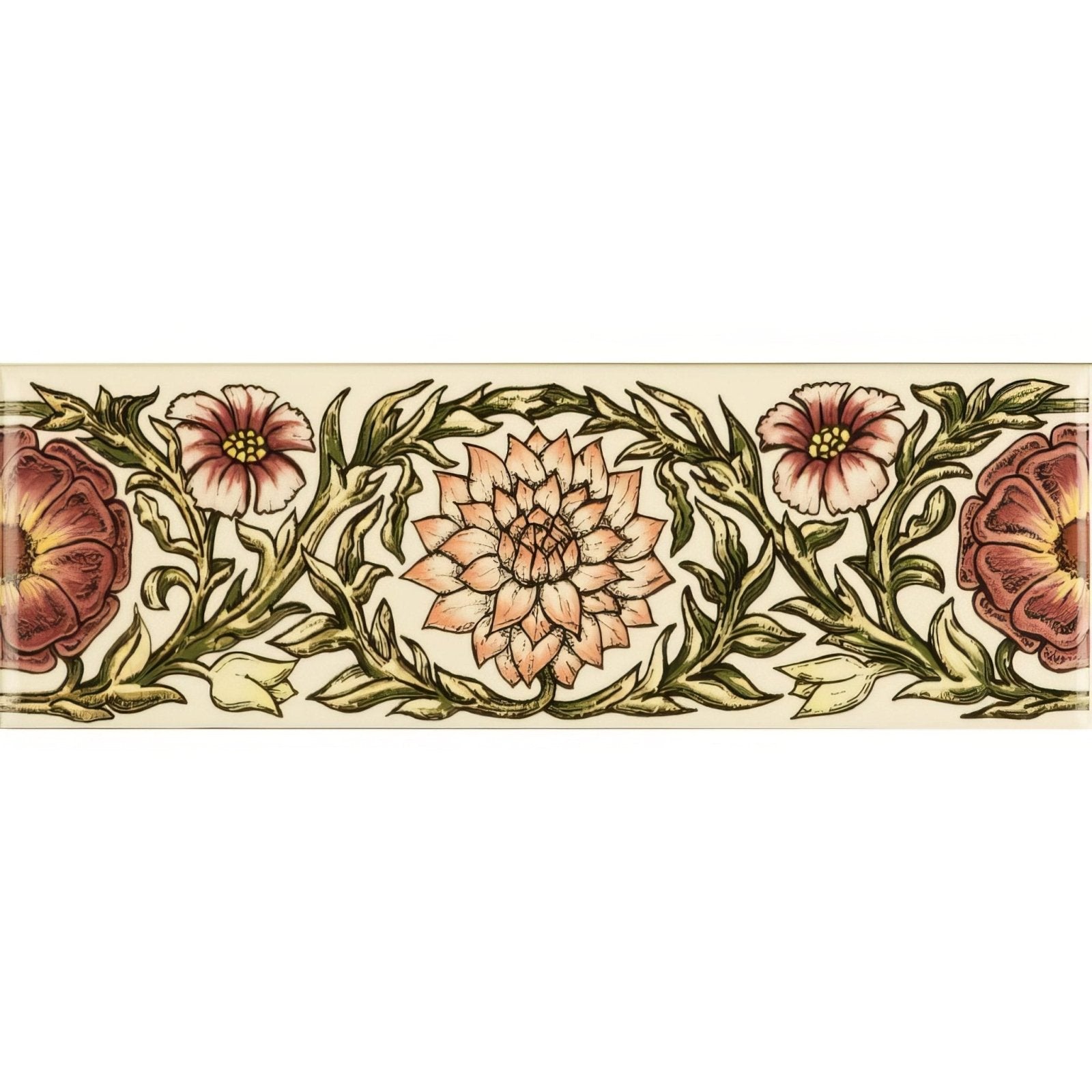 Cream-colored ceramic tile knot garden pink classical decorative border on county white with floral design