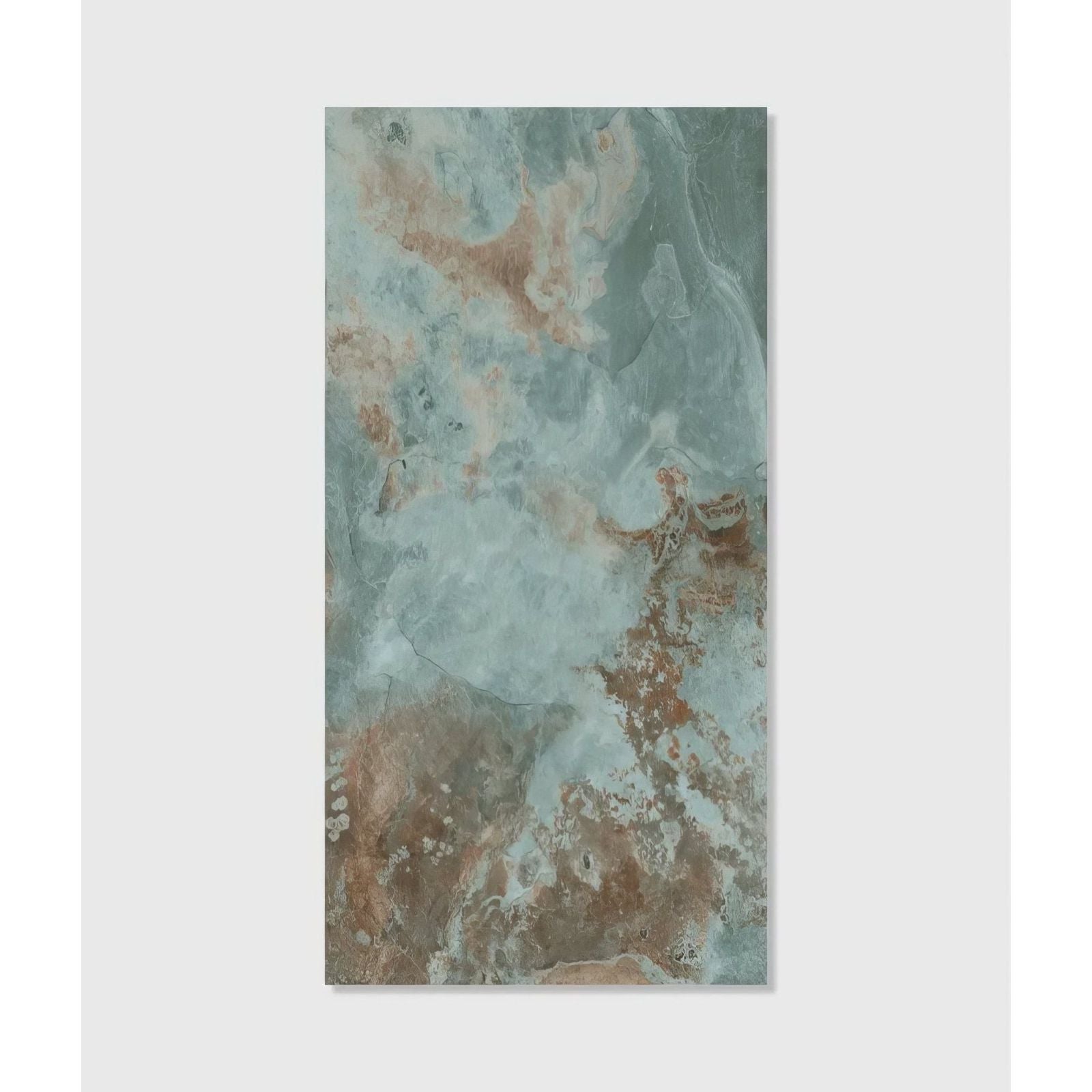 Abstract rectangular porcelain canvas komodo porcelain green with muted teal brown and beige marbled texture