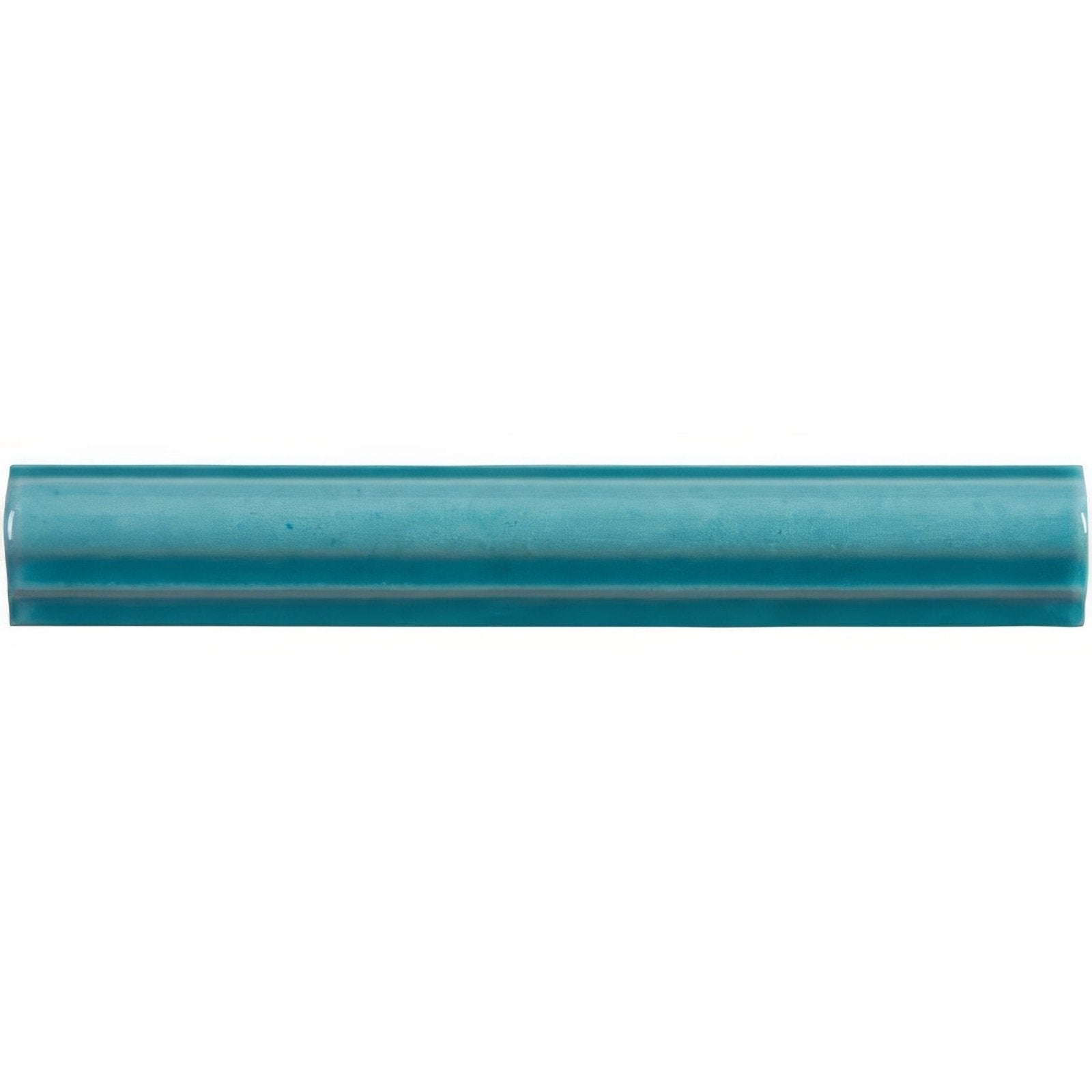 Lagoon ogee moulding teal ceramic tile with glossy finish and subtle horizontal ridges for decorative accents