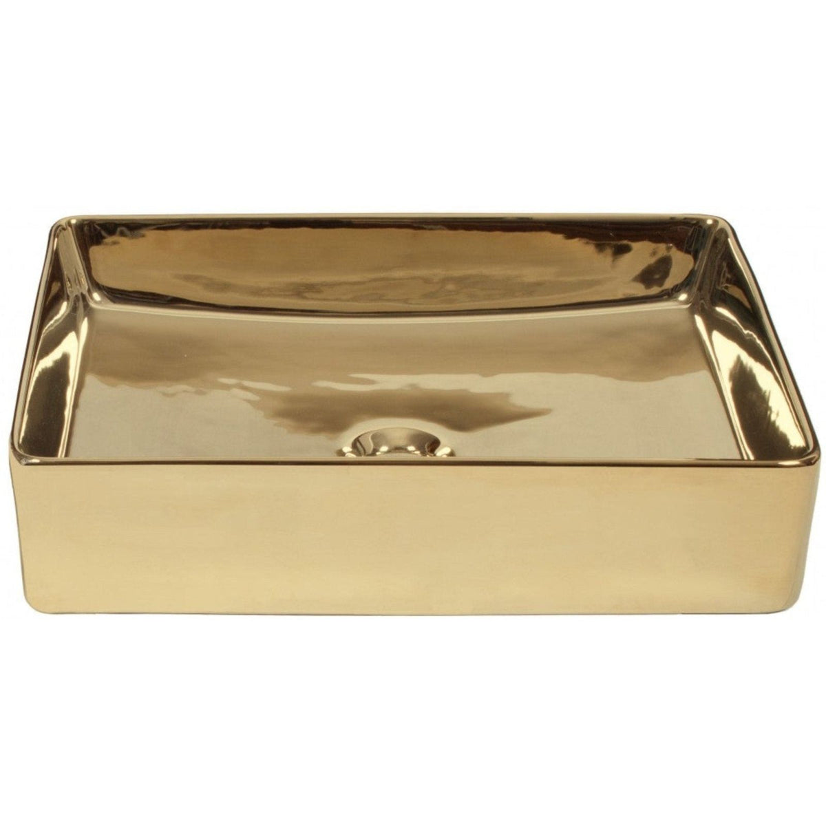 Lavabo Wonder Gold gold-colored rectangular ceramic bathroom sink with glossy finish and central drain for modern use