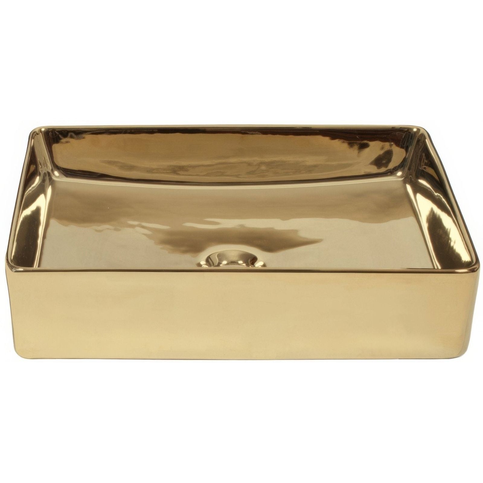 Lavabo Wonder Gold rectangular ceramic bathroom sink in gold with glossy finish and central drain for modern bathrooms