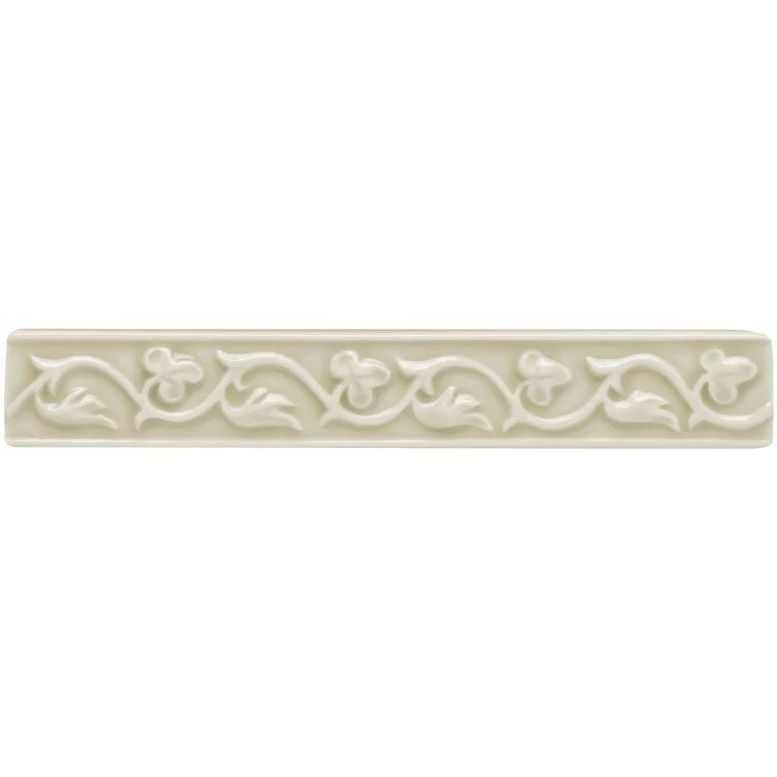 Cream-colored ceramic tile Lavenham Beaulieu with embossed floral vine pattern for decorative wall use