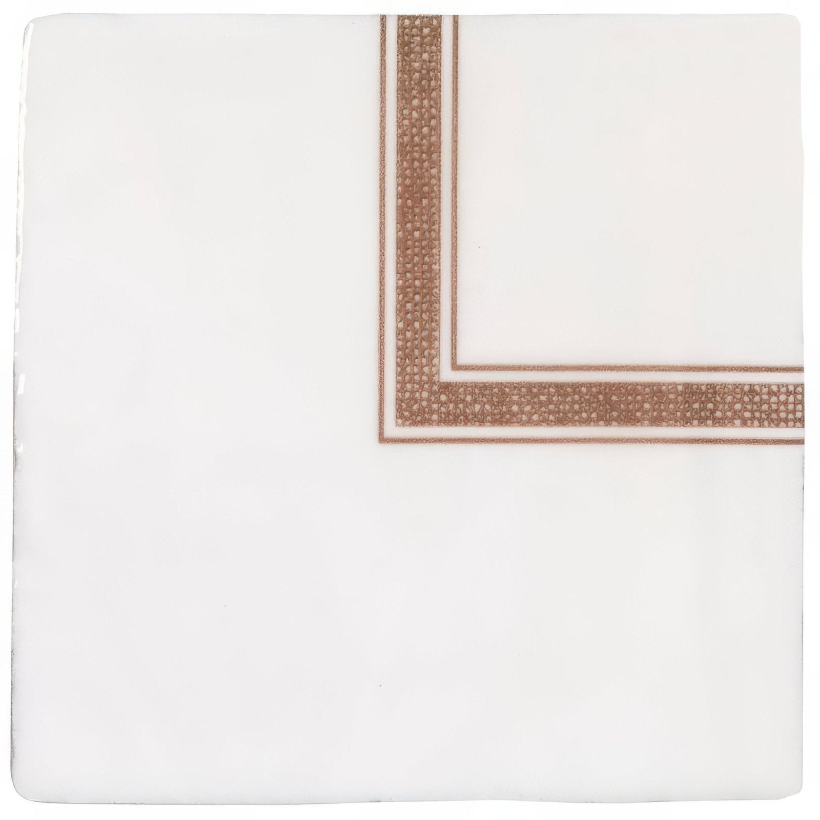 White ceramic napkin with textured rose gold border from linen corner sepia on cotton collection