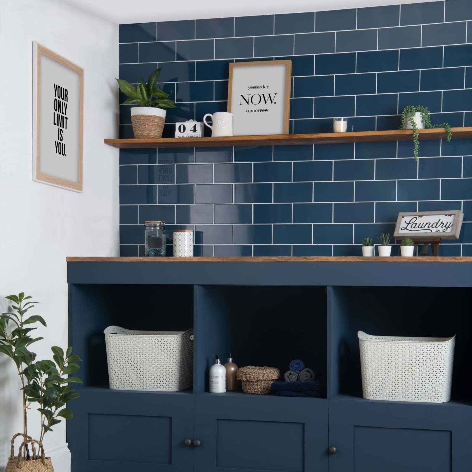 Navy blue gloss subway tile backsplash liso marino gloss 100x200 suitable for kitchen walls and bathrooms