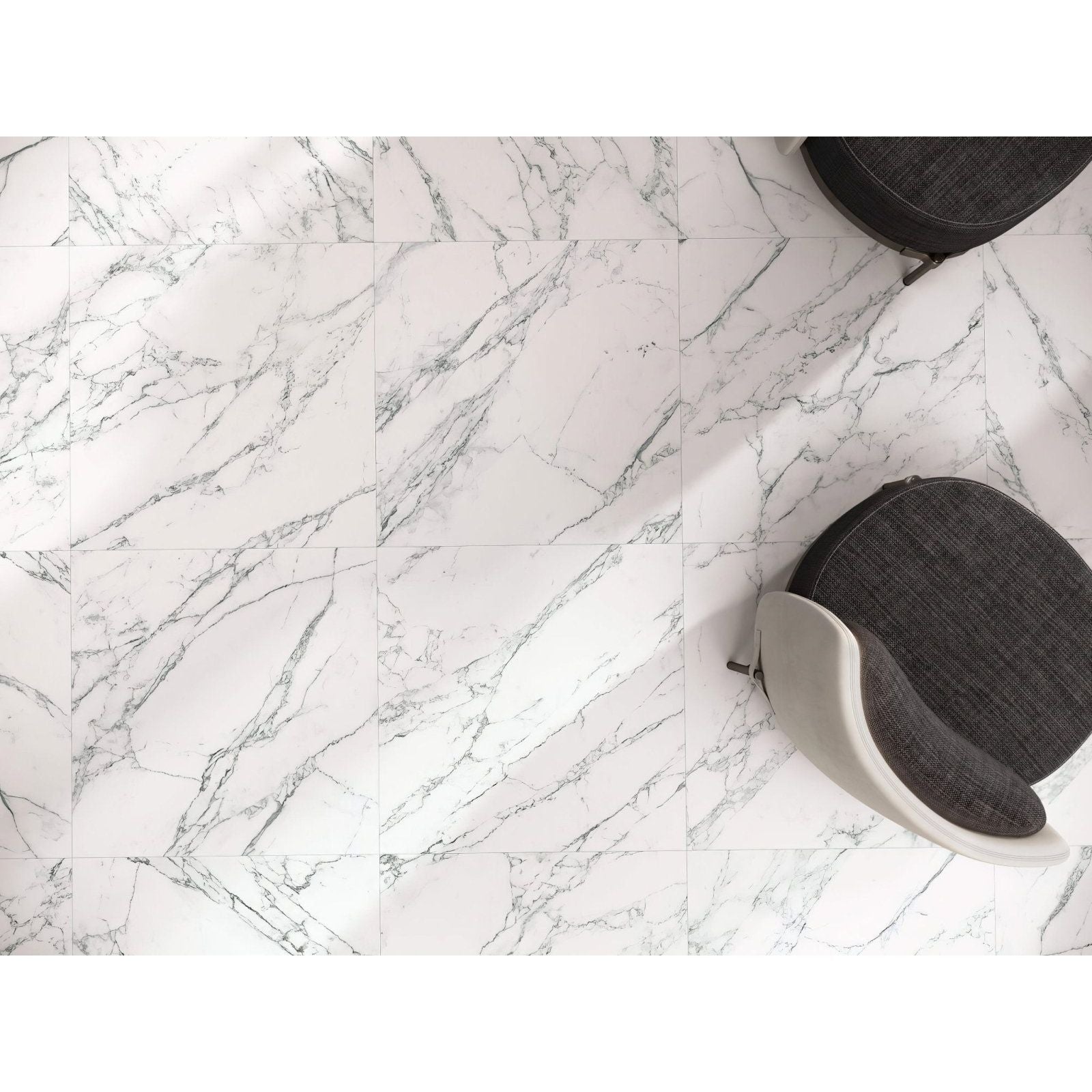 White matt loira 1856 floor tiles with white marble effect and elegant gray veining for stylish interiors