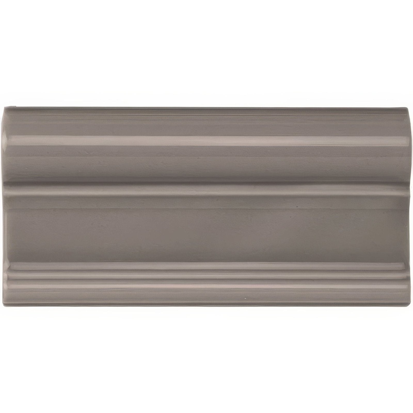 Gray ceramic london stone victoria moulding tile with smooth glossy finish and subtle horizontal ridges