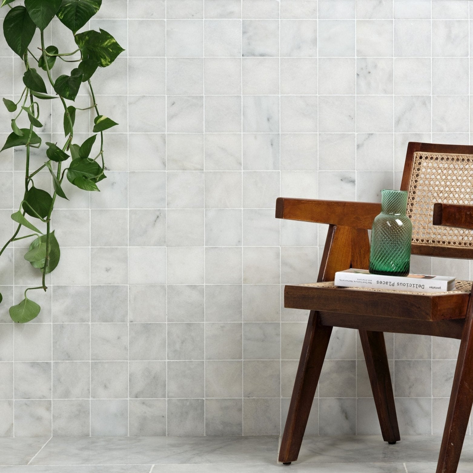 Long Island Marble Honed Finish 10 x 10cm in a bathroom setting