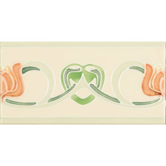 Lotus Tube-Lined Border Tile on County White 152x75mm - alternate view