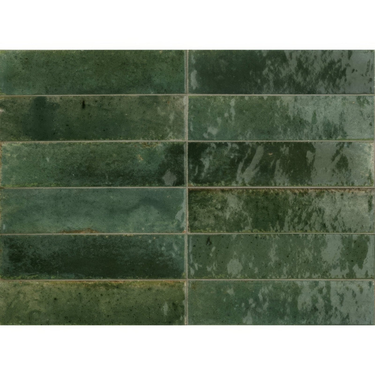 Luminous Lume Green dark green textured ceramic subway tiles with rustic glazed finish for stylish wall installation