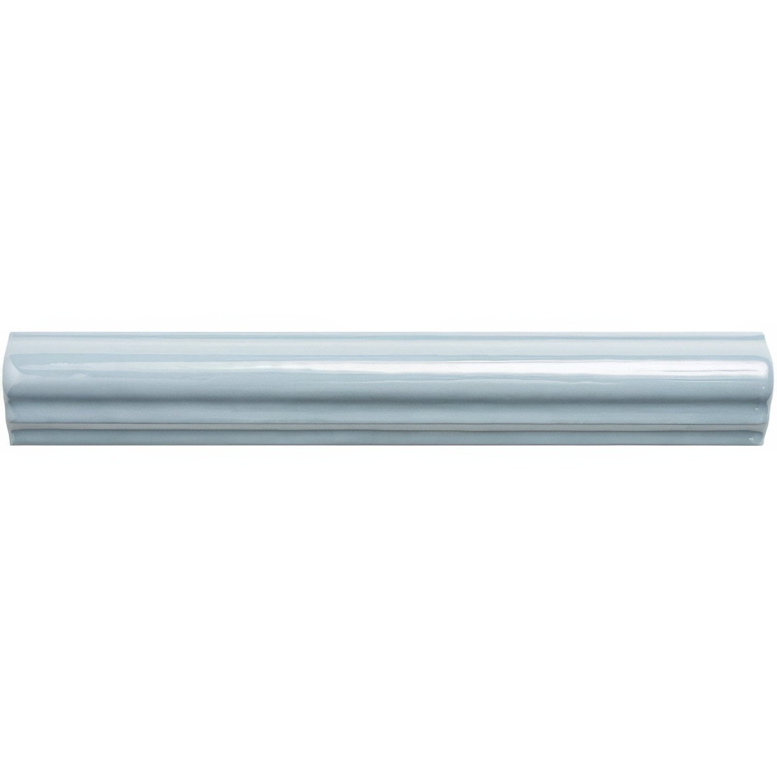 Lupin ogee moulding sleek glossy light gray ceramic crown molding with smooth reflective surface and subtle ridged detailing