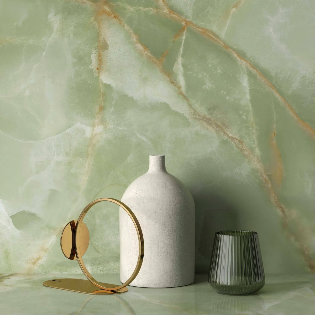 Lux Noor apple Marble Effect Tile - Porcelain - Polished - Green