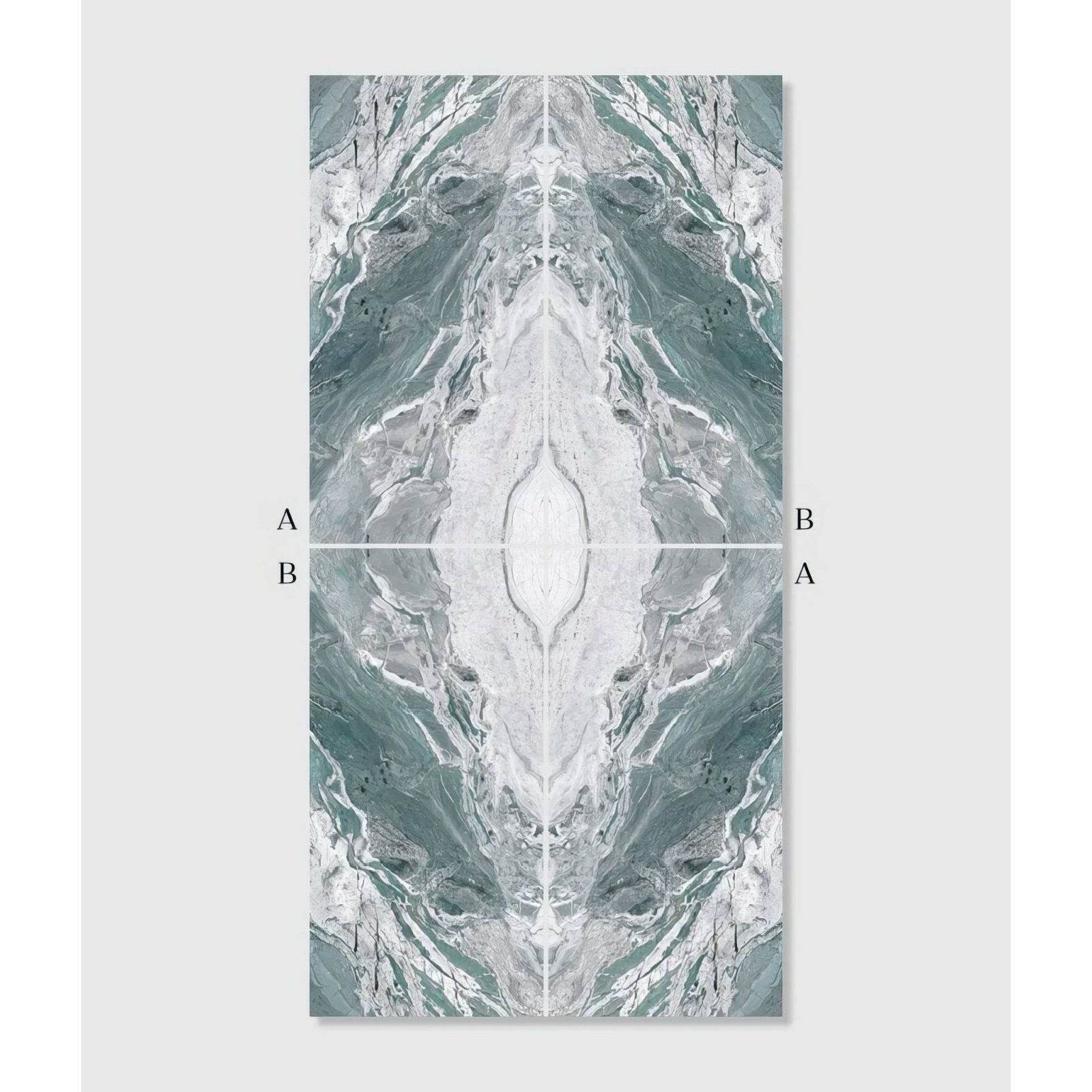 Magnifique Porcelain Ocean Bookmatched marble-effect porcelain panel with teal and white veining