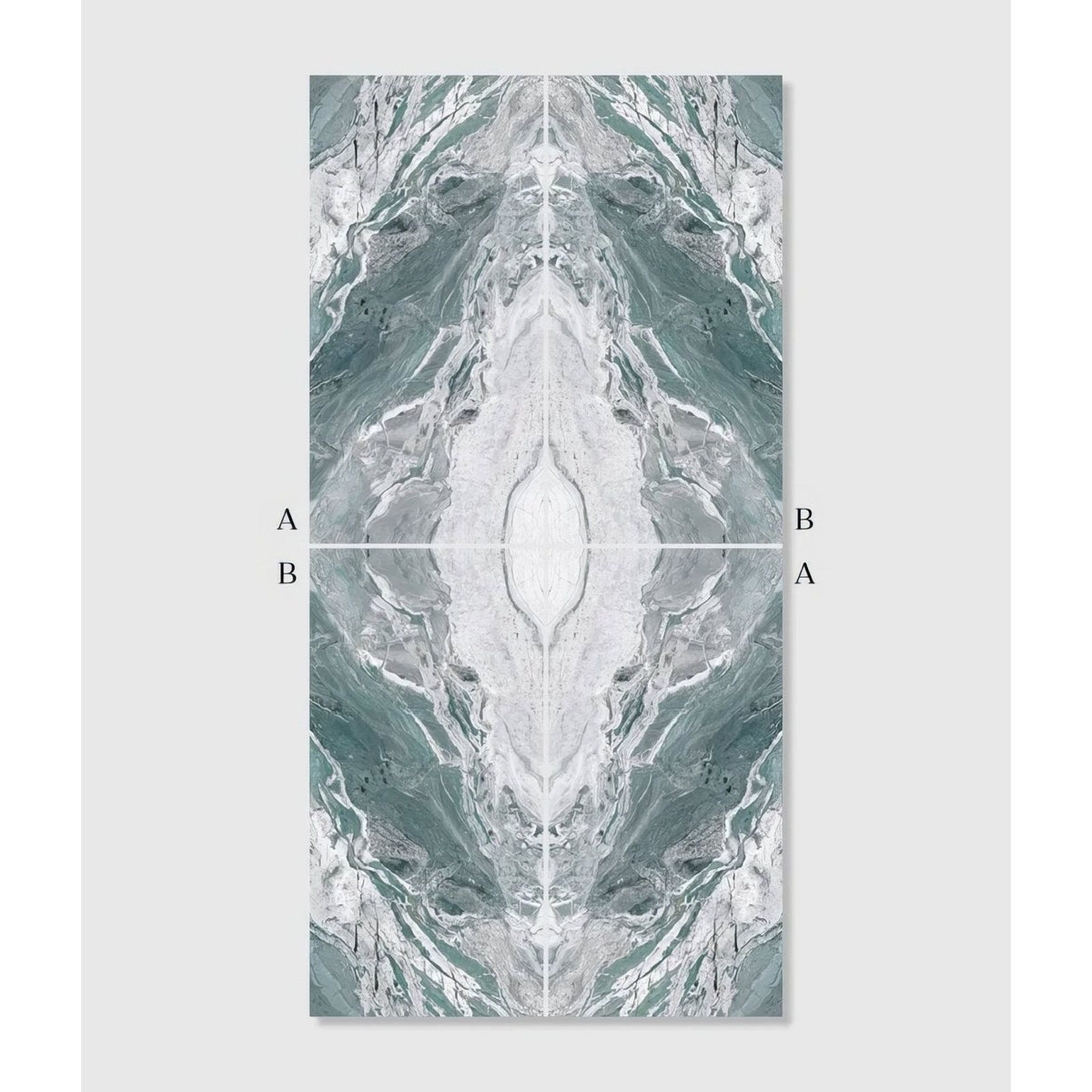 Magnifique Porcelain Ocean Bookmatched marble-effect porcelain panel with teal and white veining
