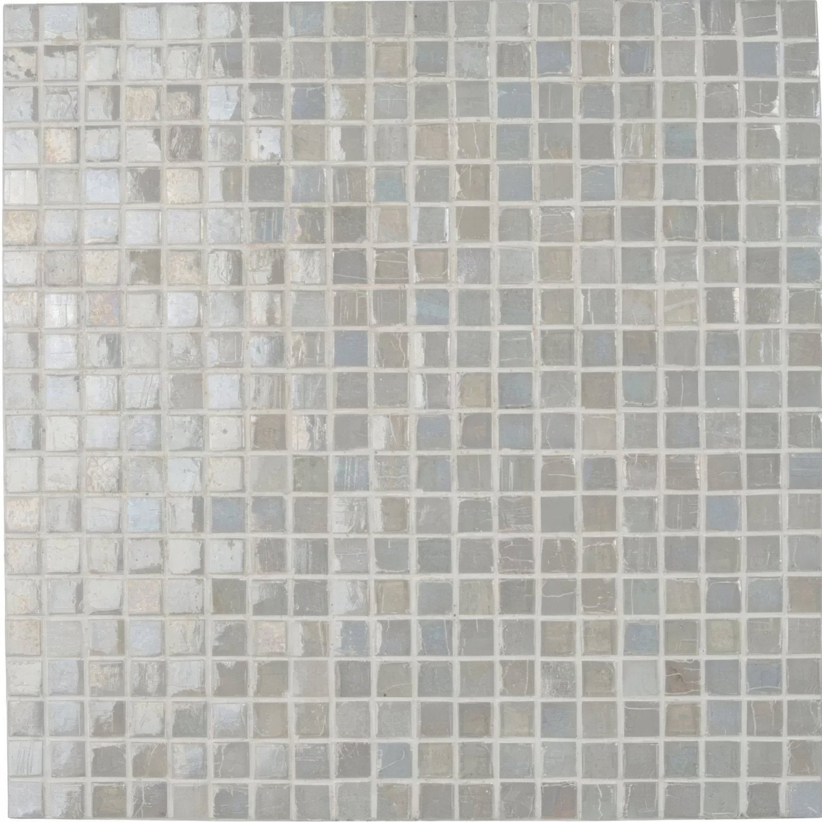 Gray and white malacassa glacier square mosaic tile with subtle iridescent sheen for wall and backsplash use