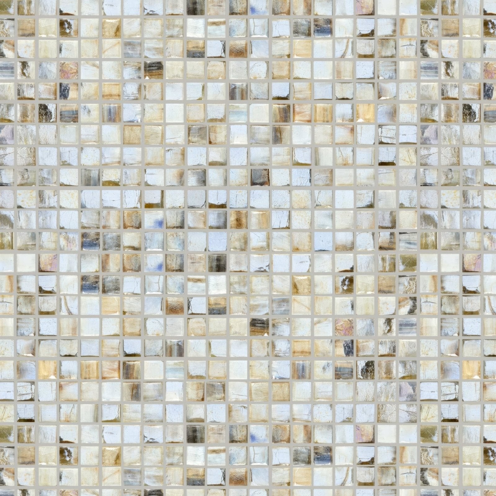 Beige and silver malacassa oasis square mosaic tile with textured translucent glass finish for wall decor