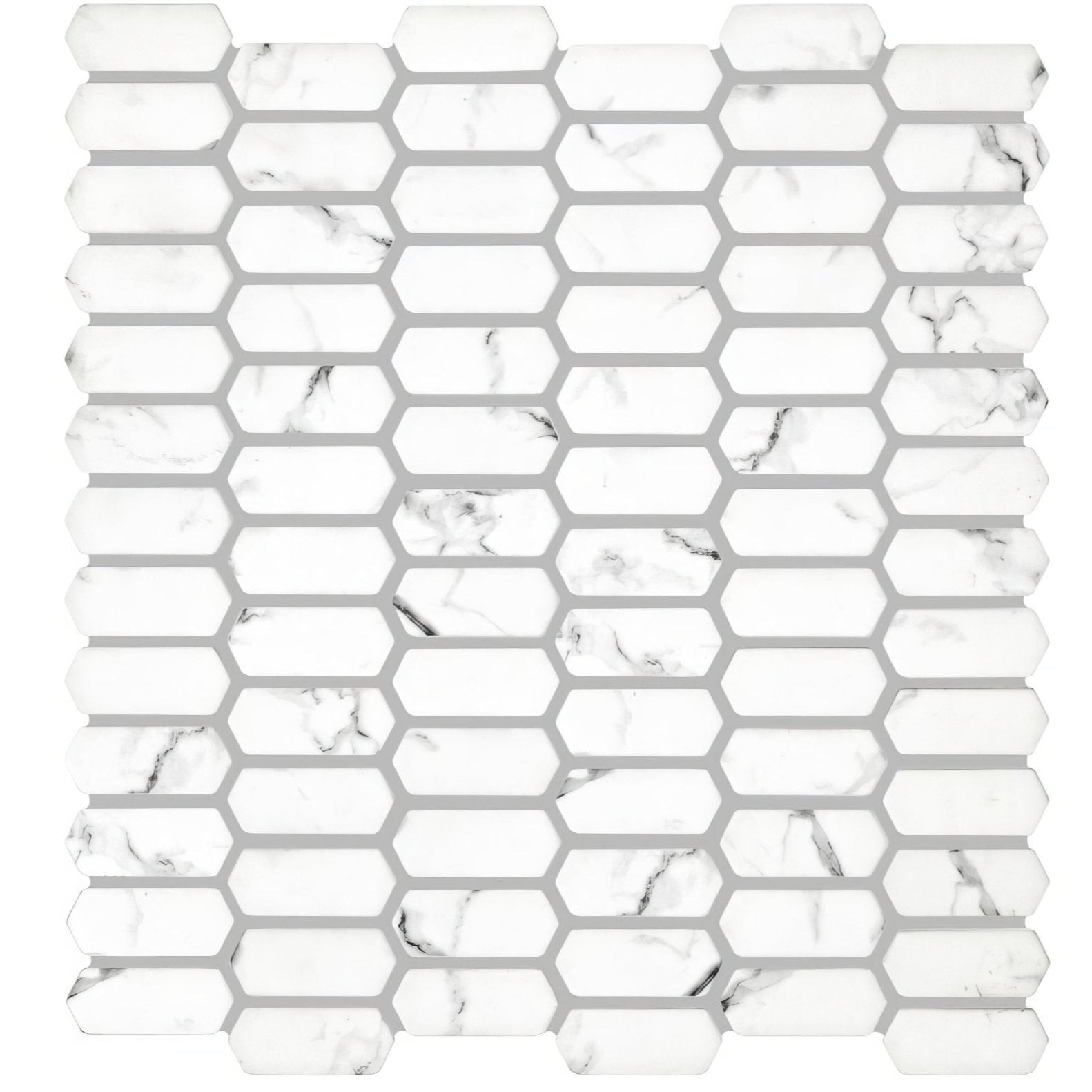 White marble-effect hexagonal mosaic tile with subtle gray veining from malmo picket white mosaic collection