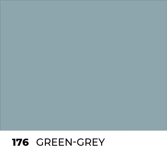 A solid green-grey paint swatch labeled 176 from mapei ultracolour plus grout for durable color consistency