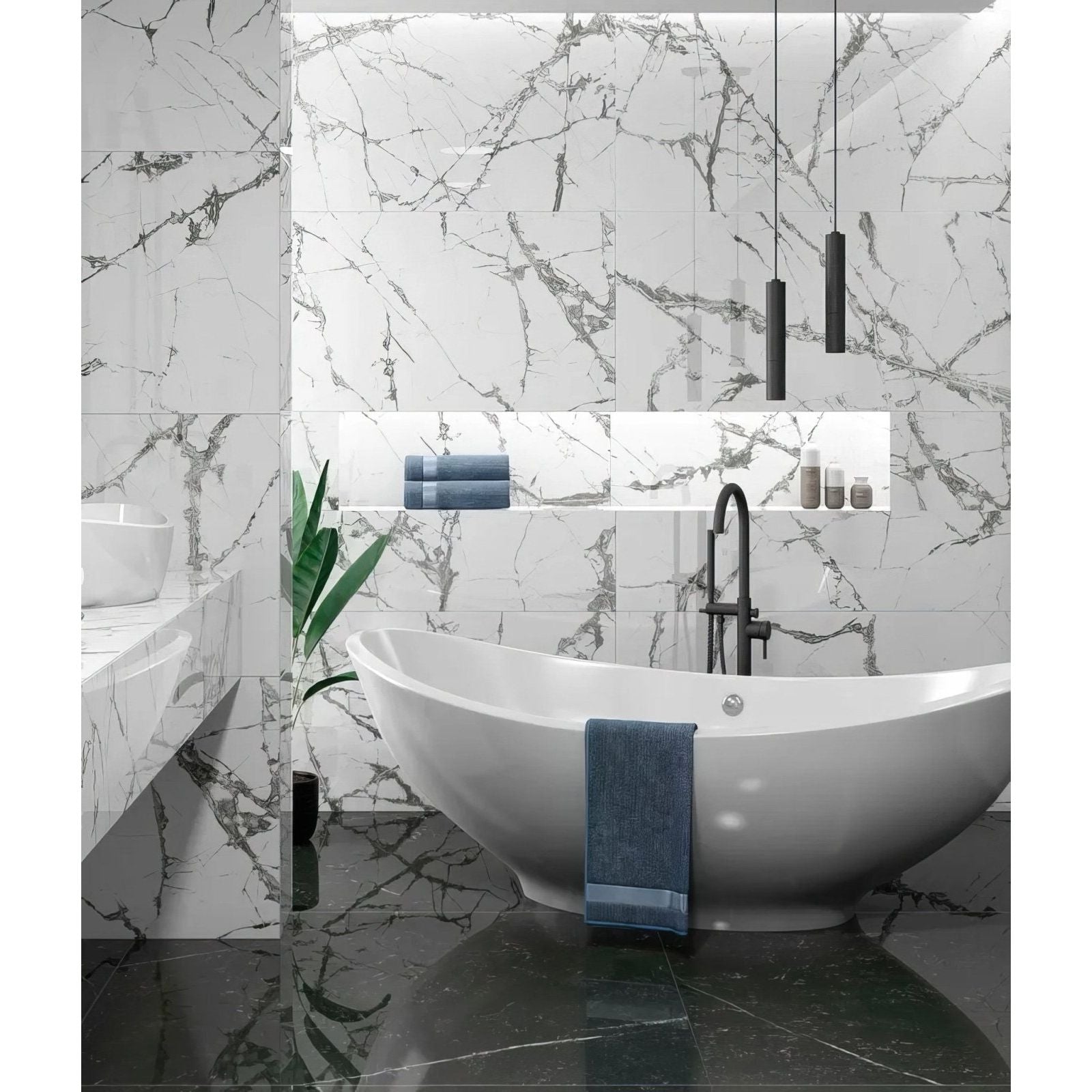 Marble Luxe Porcelain Iceberg in a kitchen setting