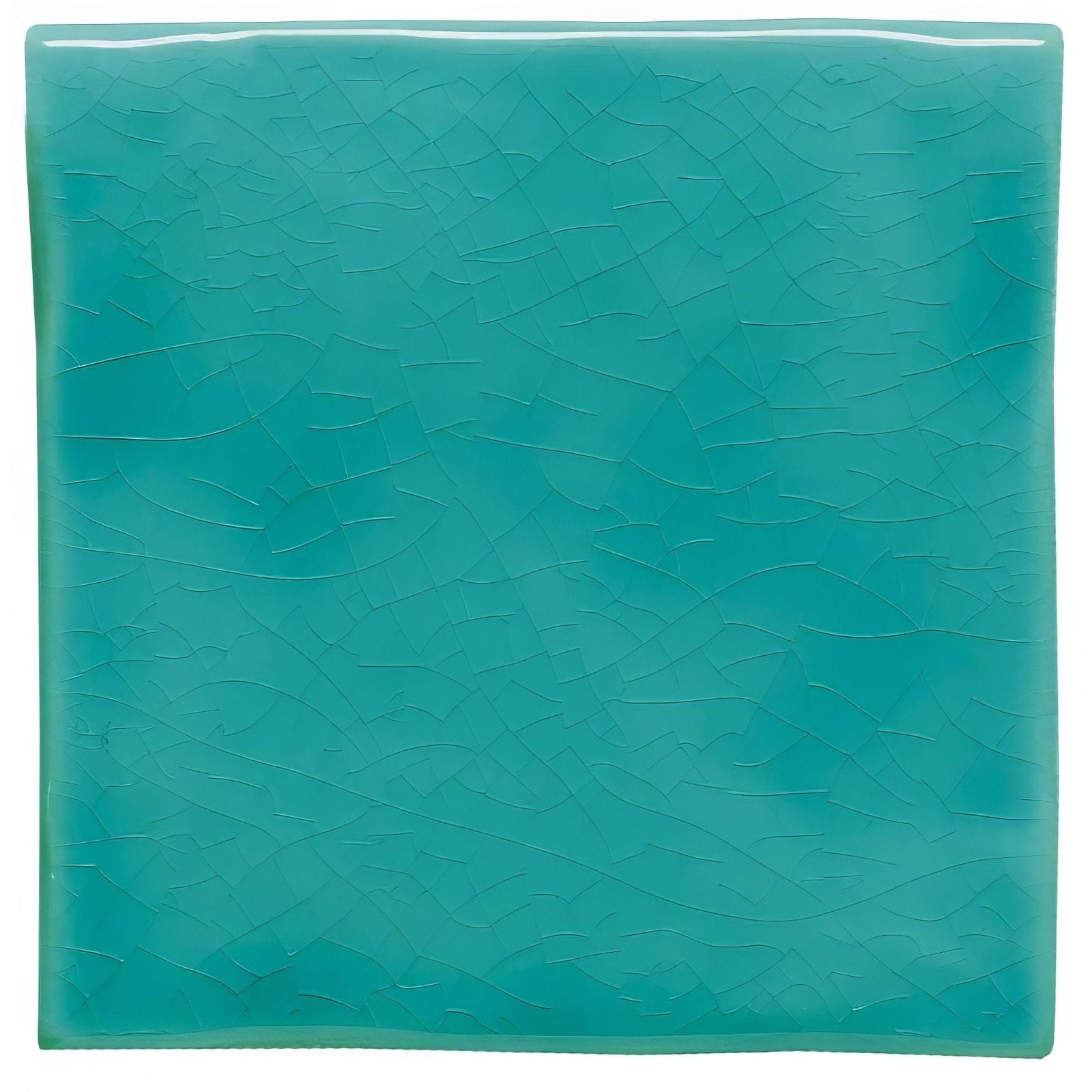 Marine blue field tile is a square translucent teal glass tile with a subtle crackled texture designed for wall use